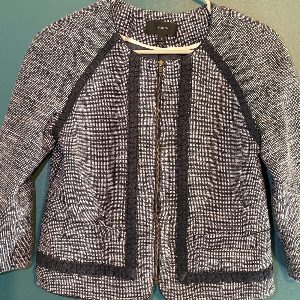 J. Crew Tweed Boucle Blazer Women’s Size Small Navy and White